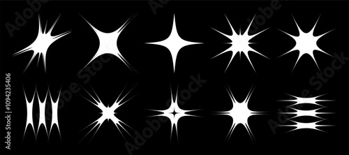 Trendy Y2k star shape collection. Simple funky groovy abstract shapes set. 