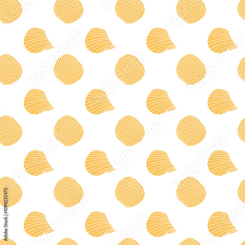 Snacks seamless pattern. Junk food background with chips
