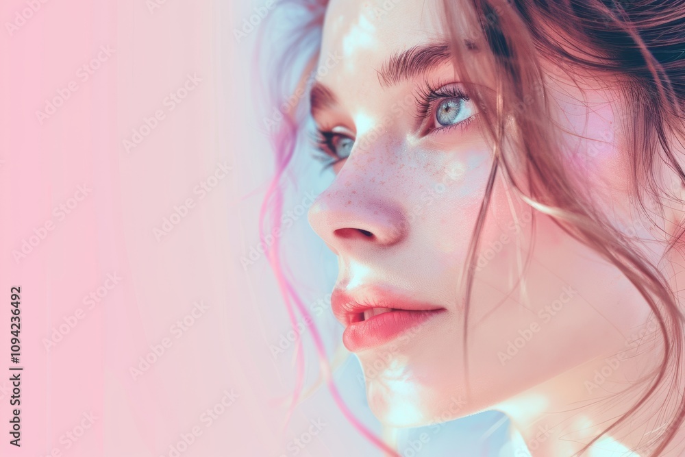 n: Close-up of a woman with a radiant face and healthy skin, showcasing natural beauty.