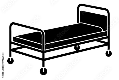 Hospital Patient Bed Silhouette Vector Illustration - Medical and Healthcare Design