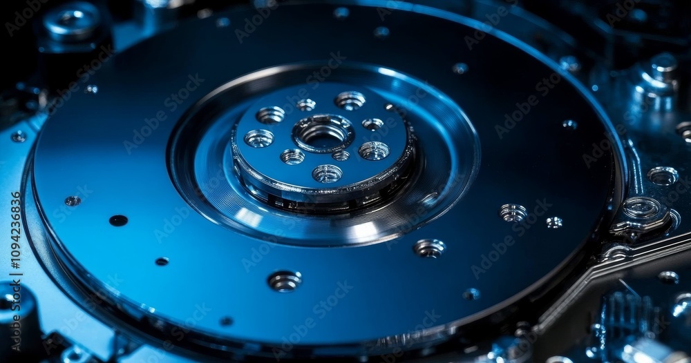 Close-up of Hard Drive Platter Mechanical Components Disassembled HDD Backup Data Recovery Engineer Close-up of Hard Drive Platter Mechanical Components Disassembled HDD Backup Data Recovery Engineer