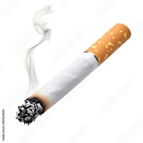 burning smoking cigarette butt on transparent background	