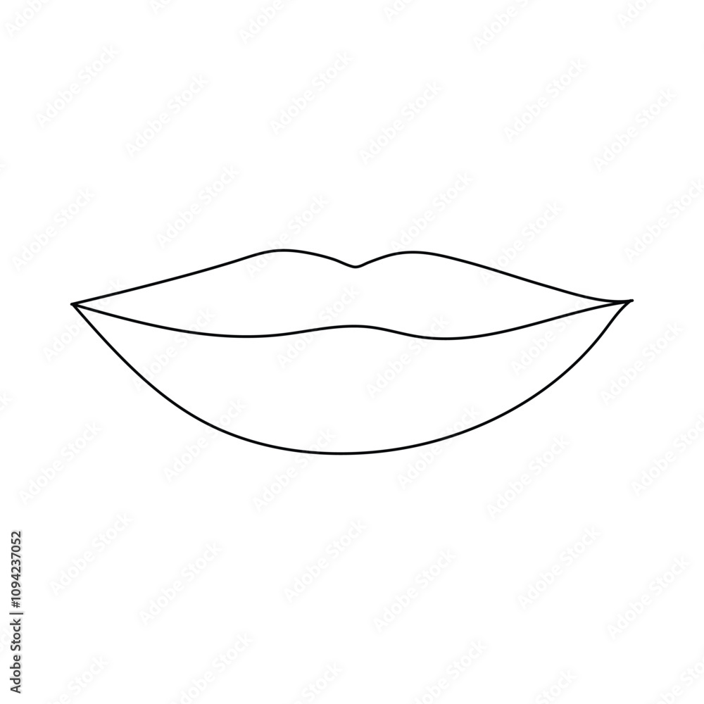 One continuous line drawing of lips with red lipstick. Abstract face portrait of makeup in simple linear style. Symbol icon for posters, cards, banner, template, web. Doodle vector illustration One continuous line drawing of lips with red lipstick. Abstract face portrait of makeup in simple linear style. Symbol icon for posters, cards, banner, template, web. Doodle vector illustration