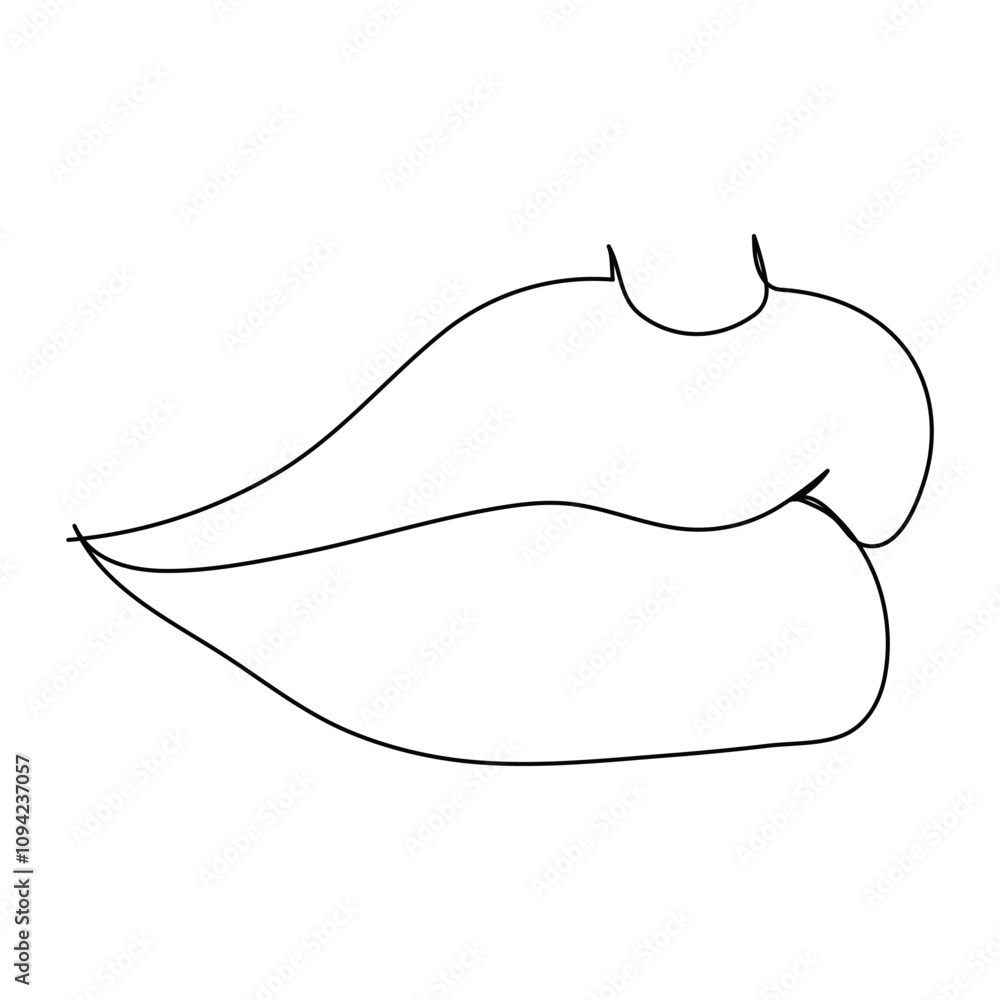 One continuous line drawing of lips with red lipstick. Abstract face portrait of makeup in simple linear style. Symbol icon for posters, cards, banner, template, web. Doodle vector illustration One continuous line drawing of lips with red lipstick. Abstract face portrait of makeup in simple linear style. Symbol icon for posters, cards, banner, template, web. Doodle vector illustration