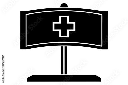 Hospital Signboard Silhouette Vector Illustration - Medical and Healthcare Symbol Design