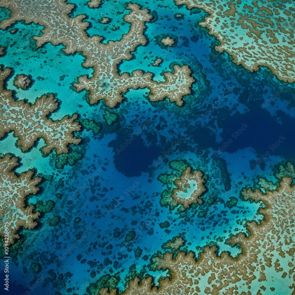 Fototapeta premium The swirling emerald and azure patterns of the Great Barrier Reef.