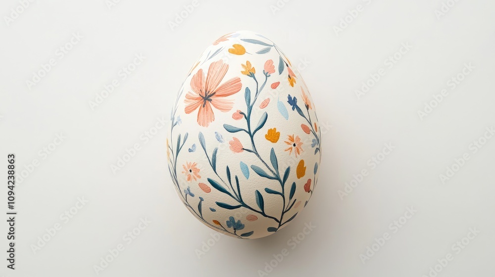 Artistic Egg with Floral Pattern on a Neutral Background Perfect for Spring Celebrations, Easter Crafts, and Vintage Style Home Decor Artistic Egg with Floral Pattern on a Neutral Background Perfect for Spring Celebrations, Easter Crafts, and Vintage Style Home Decor