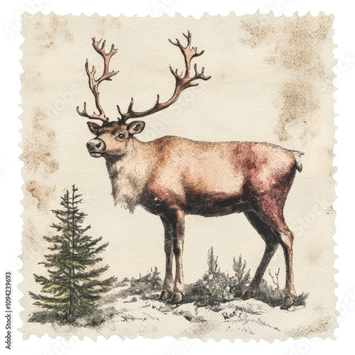 Vintage Post Stamp Winter Design l Old Distressed Texture Christmas Postage Stamp l Calm Atmosphere Cold Season Grunge Stamp