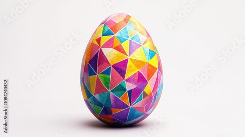 Vibrant Multicolored Easter Egg with Geometric Pattern Showcasing Bright Colors and Intricate Designs on a Clean Background