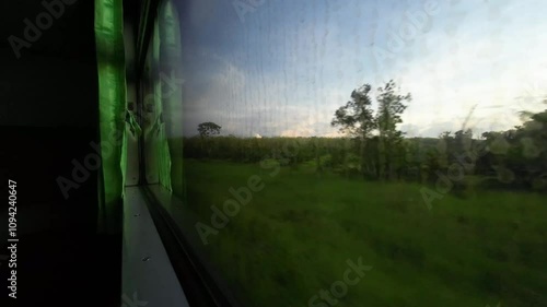 View through the window of a Thai train heading south