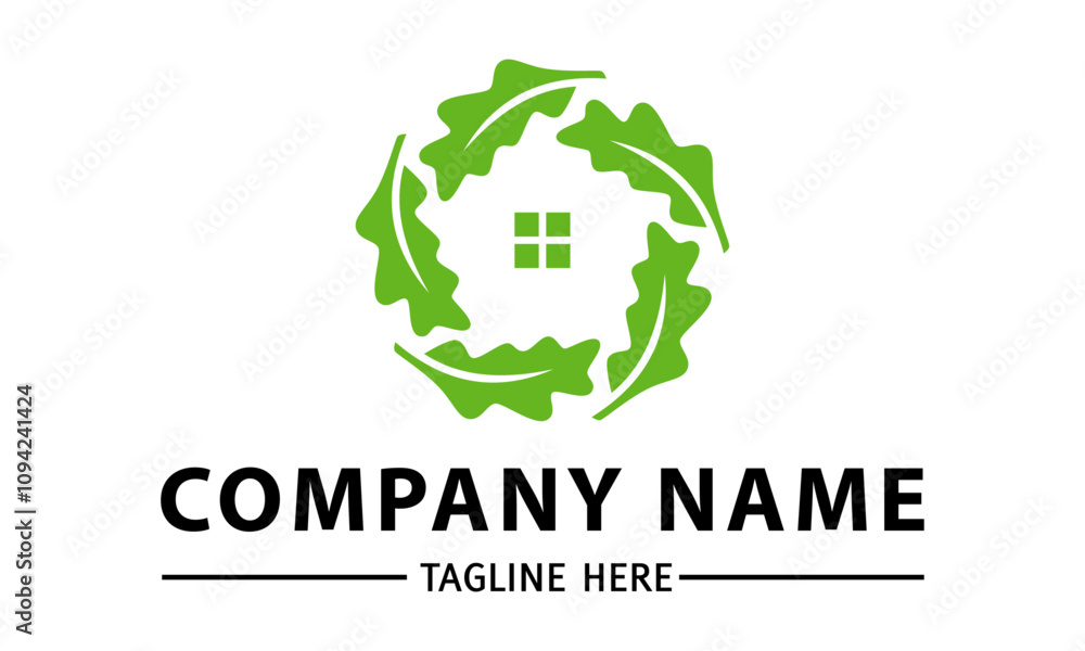 Green Color Negative Space Home Leaf Bio Logo Design Green Color Negative Space Home Leaf Bio Logo Design