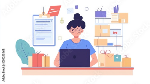 Woman Working At Home Managing Online Orders