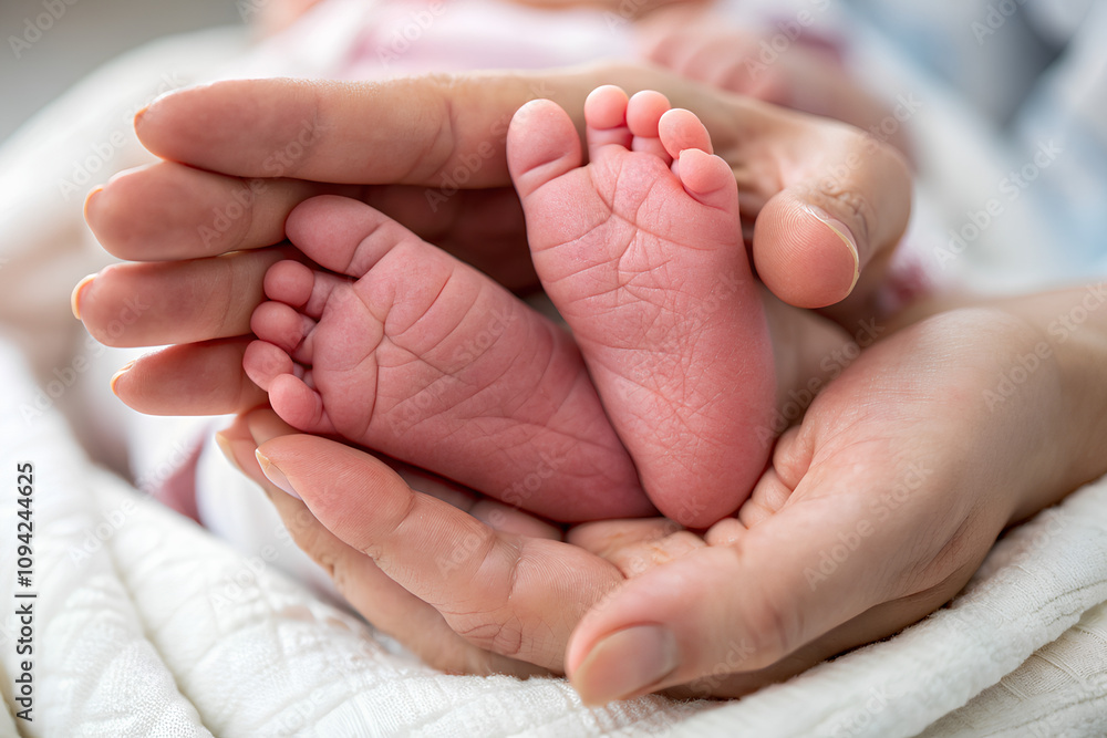 Newborn soft feet in hands - Close up Newborn soft feet in hands - Close up