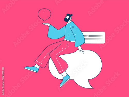 Virtual characters social communication concept business flat vector hand drawn illustration
