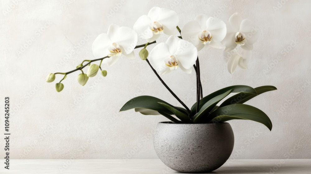 A delicate orchid plant in full bloom, set against a background A delicate orchid plant in full bloom, set against a background