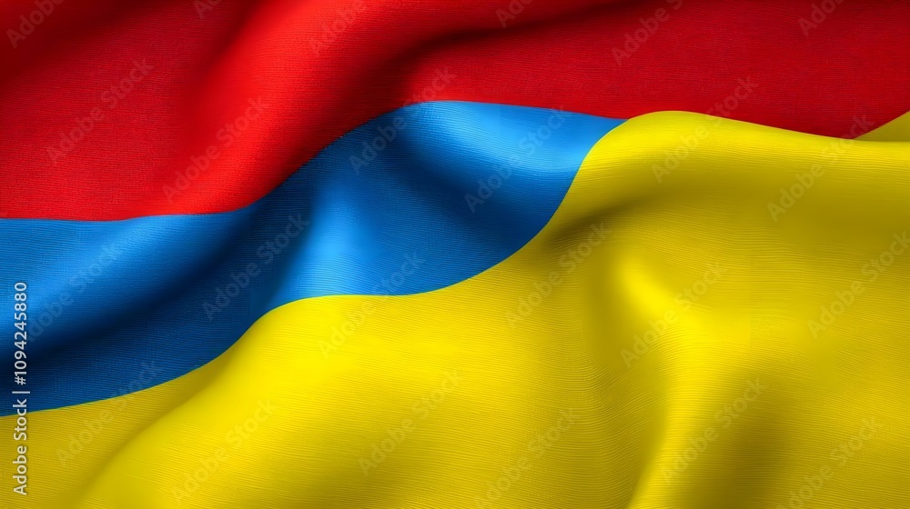 Obraz premium Waving Flag of Armenia and Ukraine with Vibrant Colors and Textures, Symbolizing Friendship and Unity Between Two Cultures in a Beautiful Textile Composition