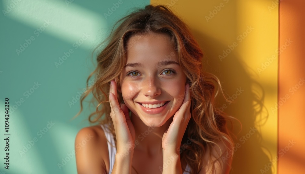 Pretty girl's expression on a color background. A beautiful lifestyle wallpaper. Pretty girl's expression on a color background. A beautiful lifestyle wallpaper.