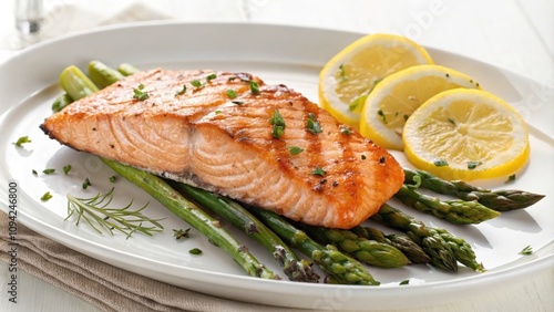 Grilled Salmon with Roasted Asparagus and Lemon Slices A Healthy and Delicious Meal