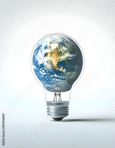 Globe Encased in Light Bulb Representing Global Innovation and Sustainable Development Concept for Environmental Awareness and Clean Energy Solutions