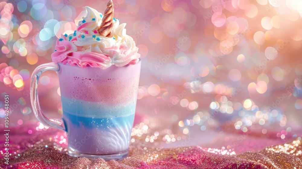 Magical unicorn frappe in glass. Magical unicorn frappe in glass.