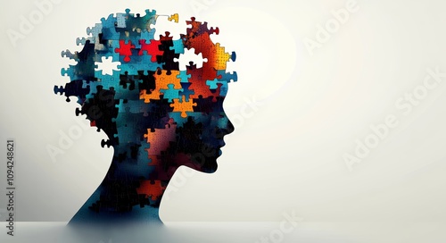 ADHD Attention Deficit Hyperactivity Disorder Mental Health Puzzle Pieces Digital Art Brain Awareness