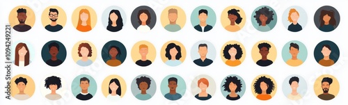 Diverse Faces Icons Set for Modern Design