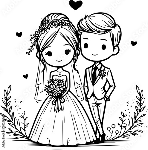 romantic couple vector illustration for wedding invitations,cartoon lovebirds with heart icons flat design,diverse couples holding hands clipart commercial use,wedding ceremony cartoon characters