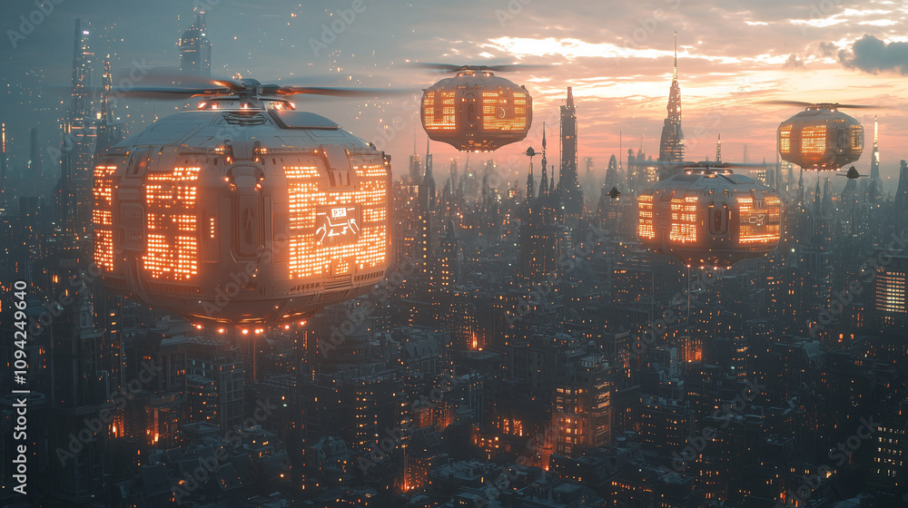 A fleet of drones flying over a city, delivering packages and showcasing modern delivery technology in action for urban logistics. A fleet of drones flying over a city, delivering packages and showcasing modern delivery technology in action for urban logistics.