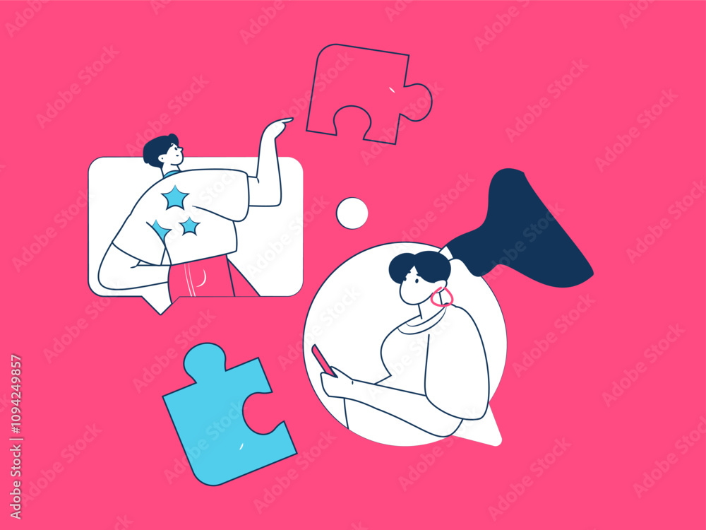 Virtual characters social communication concept business flat vector hand drawn illustration
Virtual characters social communication concept business flat vector hand drawn illustration