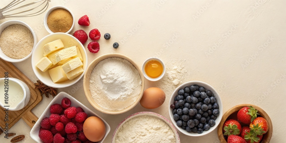 Baking Ingredients Arranged on a Neutral Background for a Delicious Treat Baking Ingredients Arranged on a Neutral Background for a Delicious Treat