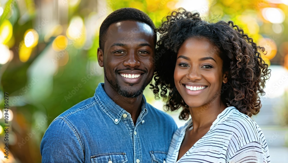 A cheerful couple enjoying a sunny day in a vibrant garden filled with lush greenery and warm light. A cheerful couple enjoying a sunny day in a vibrant garden filled with lush greenery and warm light.