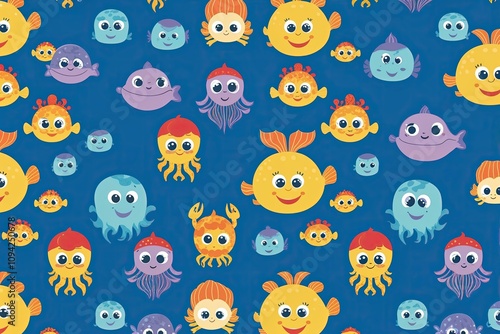 Vibrant Underwater Creatures Pattern for Fun Educational Spaces with Engaging Marine Characters