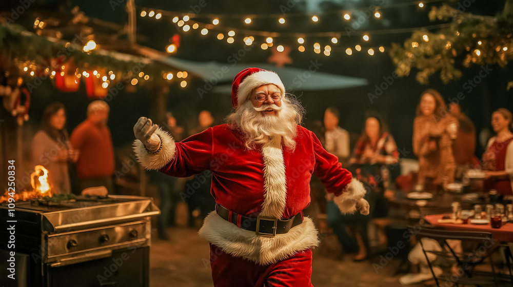 Santa Dancing at a Warm Holiday Cookout Santa Dancing at a Warm Holiday Cookout