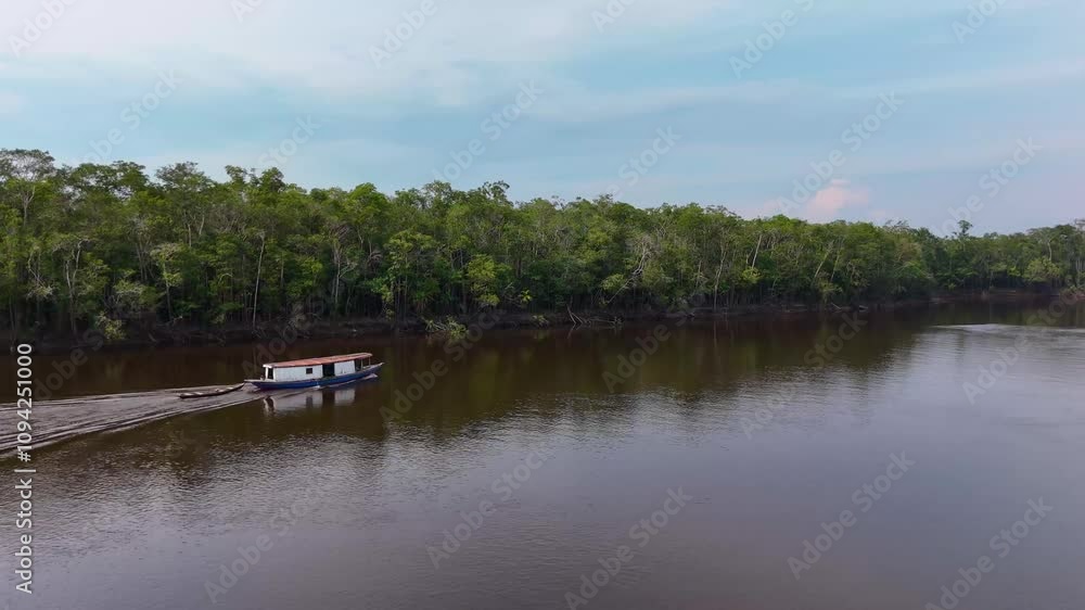 Traditional boat travelling in the lower rio Negro in the Brazilian Amazon Forest in Brazil. Traditional boat travelling in the lower rio Negro in the Brazilian Amazon Forest in Brazil.
