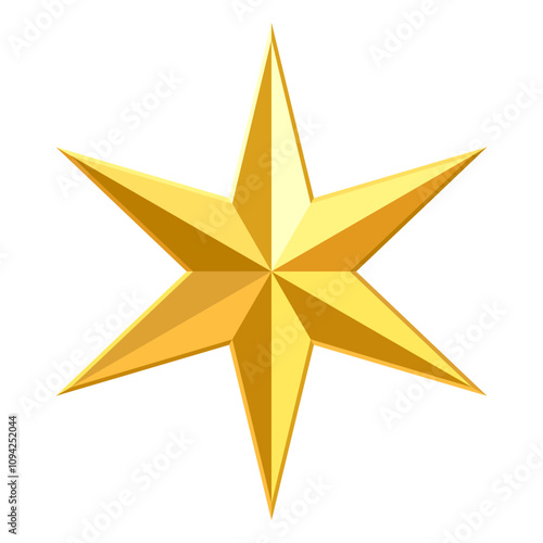 Six pointed Gold star. Best quality or victory. Achievements for games, customer rating feedback, mobile applications. Premium quality