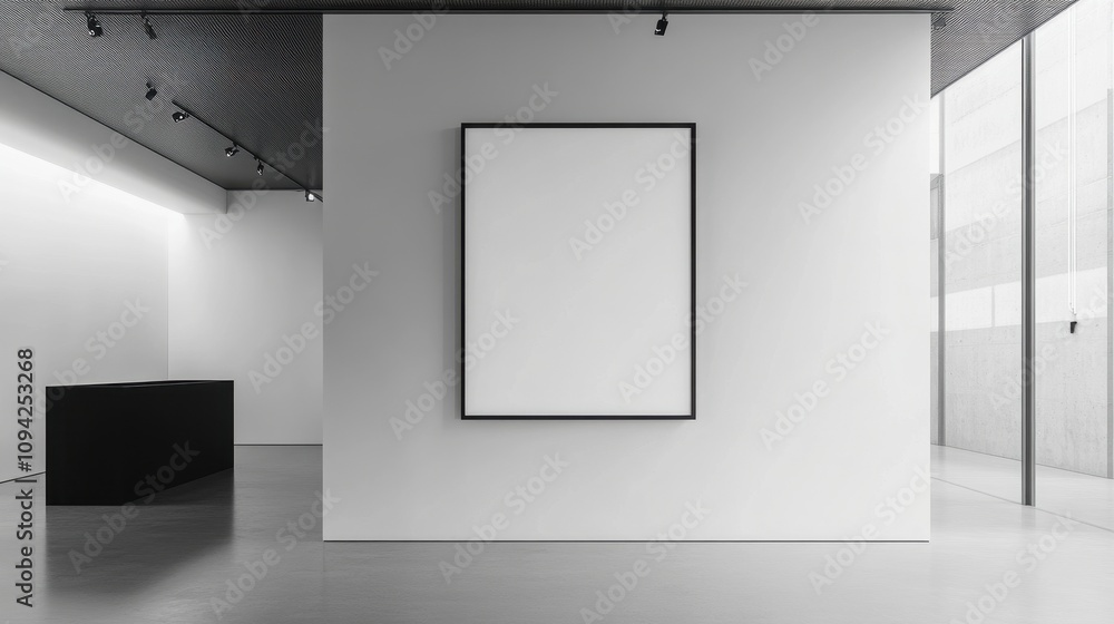 A minimalist gallery space featuring a blank canvas on a white wall. A minimalist gallery space featuring a blank canvas on a white wall.