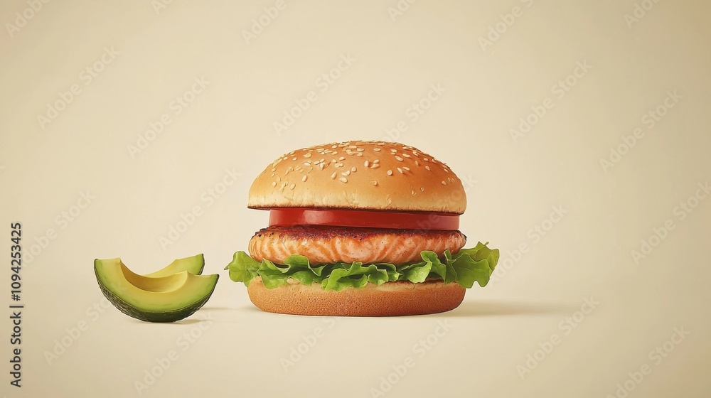 Omega-3 Rich Salmon Burger with Whole Grain Bun and Veggies Omega-3 Rich Salmon Burger with Whole Grain Bun and Veggies