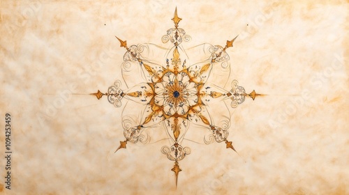 islamic calligraphy art, rub el hizb is a beautifully designed -pointed star with arabic script, geometric shapes, floral designs, and an ancient manuscript vibe