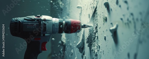 Close-up of drilling process in concrete surface.