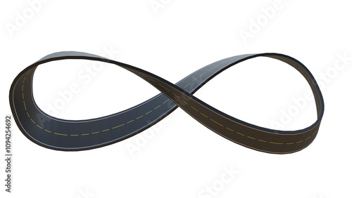 3D Infinity Loop Road Design: Winding Asphalt Highway Curves Through Floating Landscapes, Sunny Sky, and Endless Loops Symbolizing Speed, Mobility, Innovation, and Boundless Opportunities png