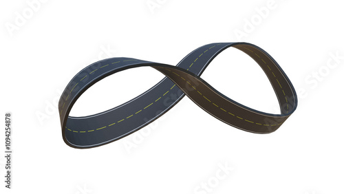 3D Infinity Loop Road Design: Winding Asphalt Highway Curves Through Floating Landscapes, Sunny Sky, and Endless Loops Symbolizing Speed, Mobility, Innovation, and Boundless Opportunities png