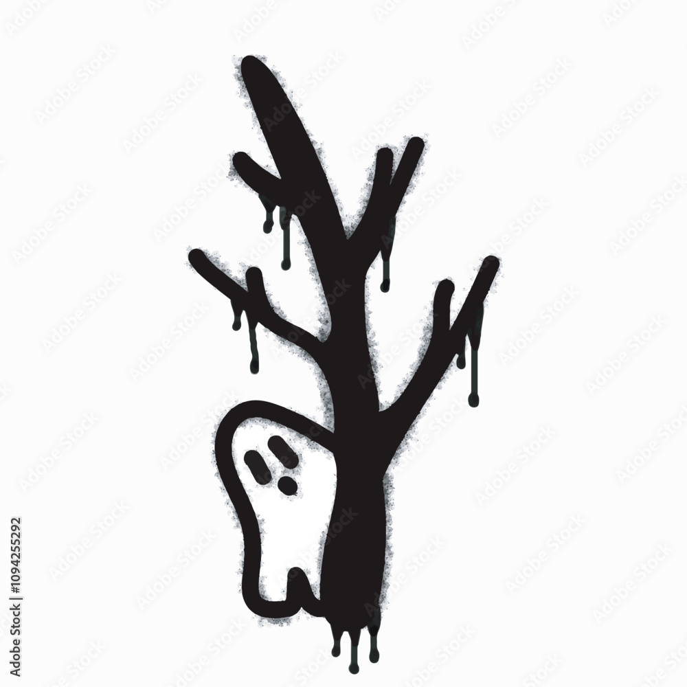 Obraz premium Spray ghost icon isolated on white background. ghost graffiti icon with overspray in black on white. Vector illustration.