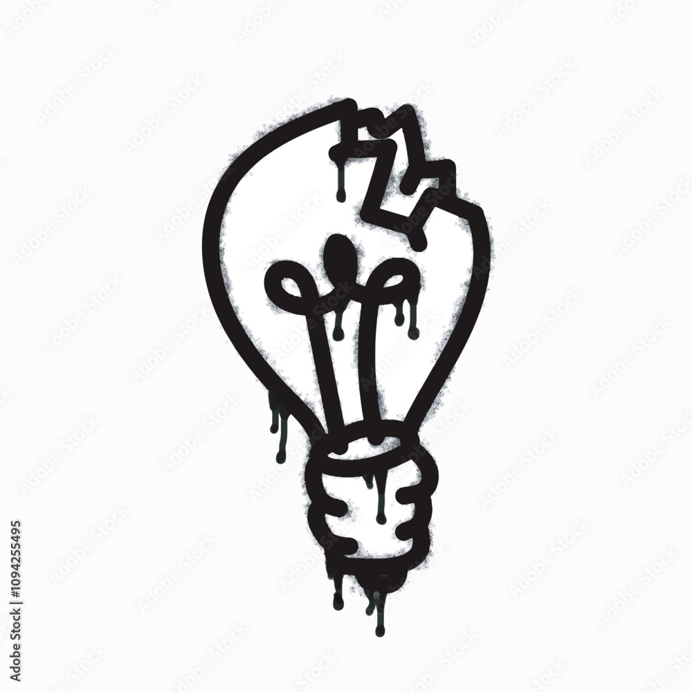 Spray of broken lamp icon isolated on white background. broken lamp graffiti icon 
 with an overspray of black on white. Vector illustration.