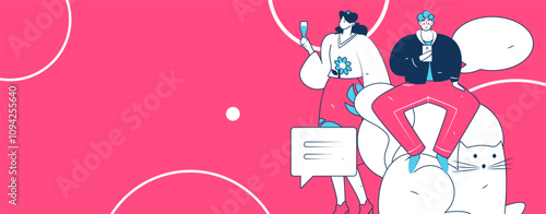 Virtual characters social communication concept business flat vector hand drawn illustration

