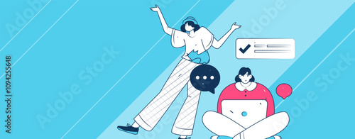 Virtual characters social communication concept business flat vector hand drawn illustration
