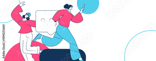 Virtual characters social communication concept business flat vector hand drawn illustration
