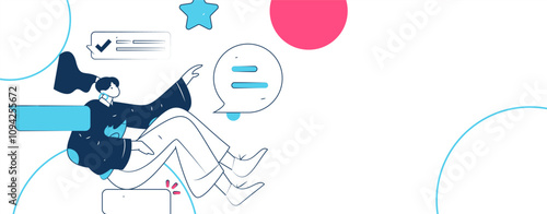 Virtual characters social communication concept business flat vector hand drawn illustration
