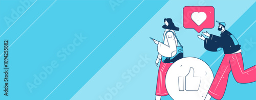 Virtual characters social communication concept business flat vector hand drawn illustration
