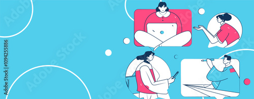 Virtual characters social communication concept business flat vector hand drawn illustration
