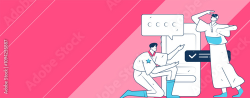 Virtual characters social communication concept business flat vector hand drawn illustration
